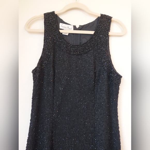 Vintage 80s Laurence Kazar Black Beaded Full Length Pencil Dress, Size M. - Picture 5 of 11